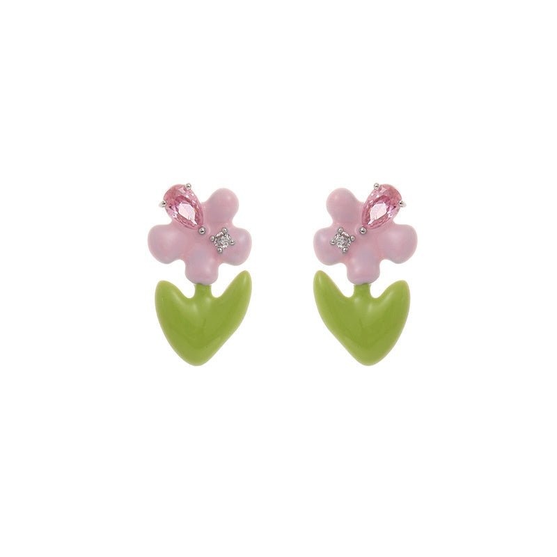 Pastel Pink Flower Enamel Stud Earrings